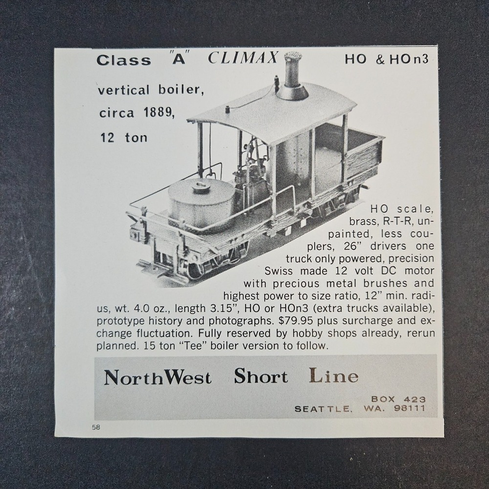 1972 Northwest Short Line Vertical Boiler Circa 1889 Vintage Print Ad Seattle WA